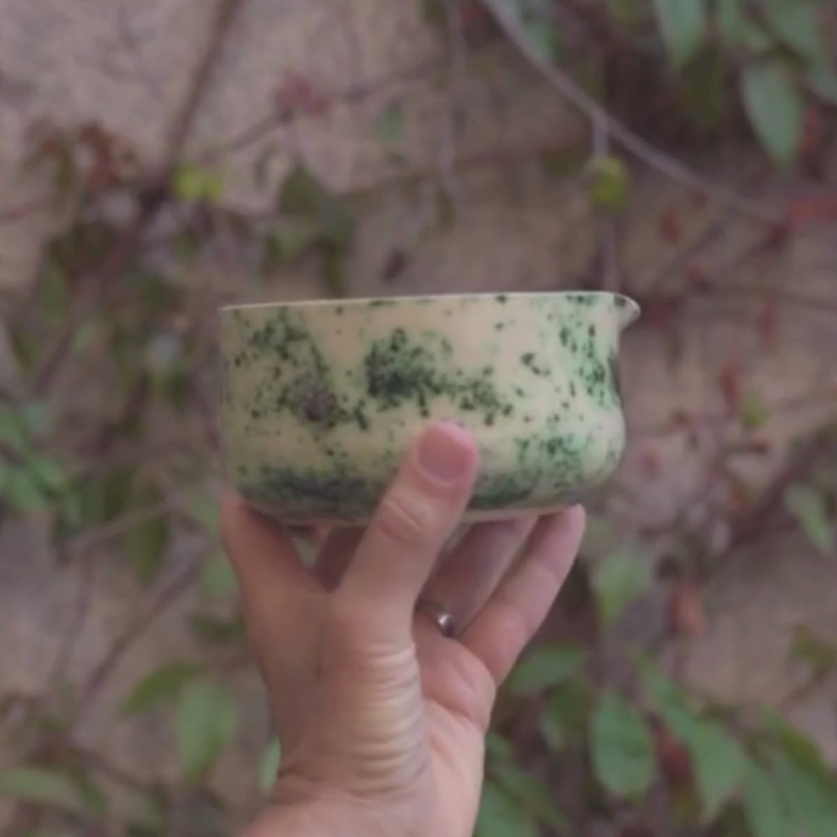 Chawan / Cuenco Blanco, Verde Y Manchado Para Matcha