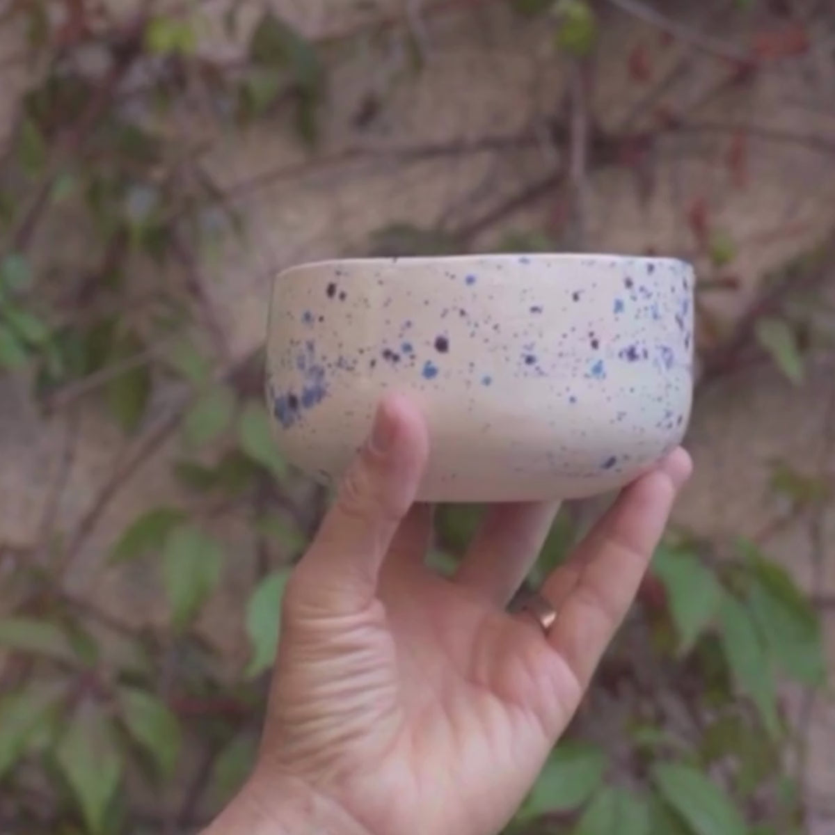 Chawan / Cuenco Blanco, Azul Y Manchado Para Matcha