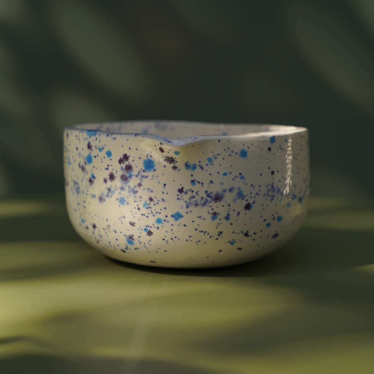 Chawan / Cuenco Blanco, Azul Y Manchado Para Matcha