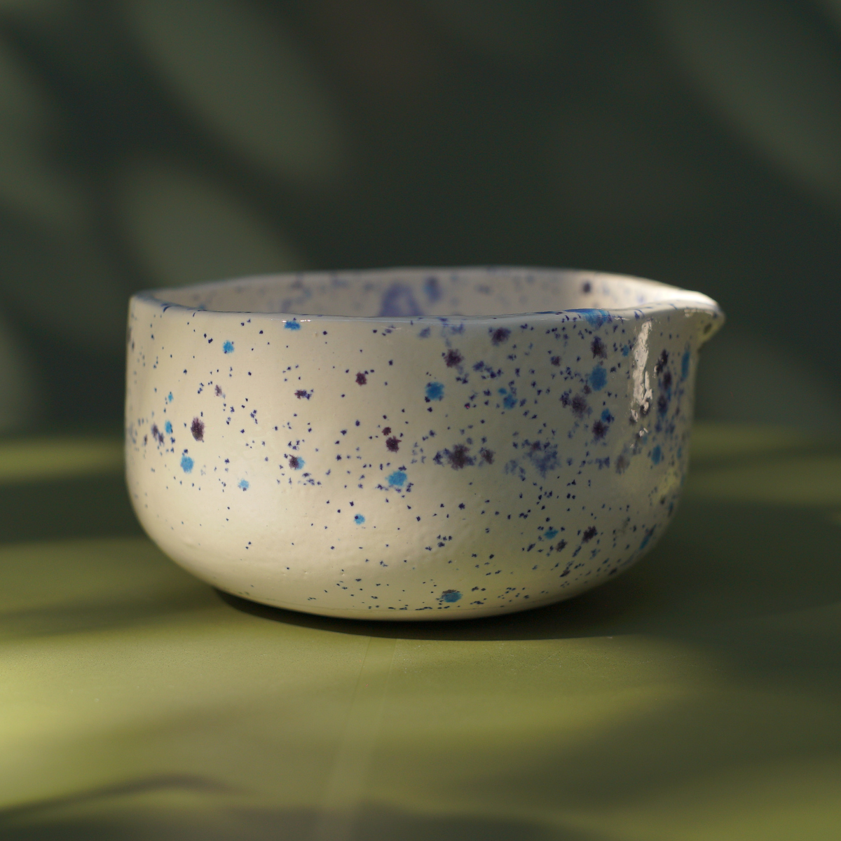 Chawan / Cuenco Blanco, Azul Y Manchado Para Matcha