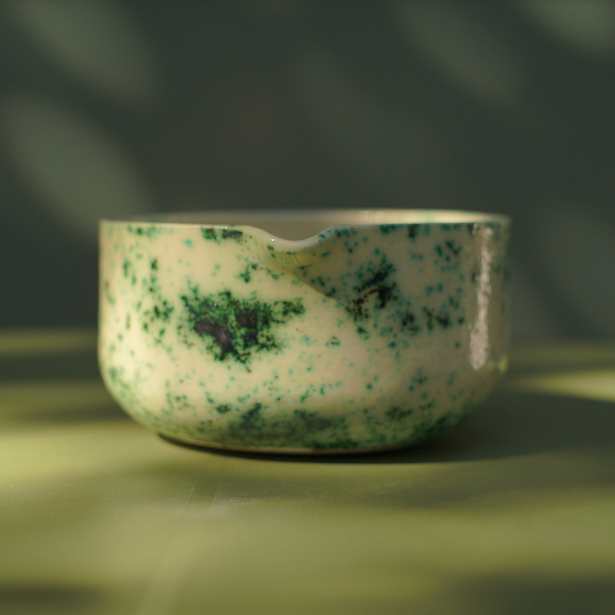 Chawan / Cuenco Blanco, Verde Y Manchado Para Matcha