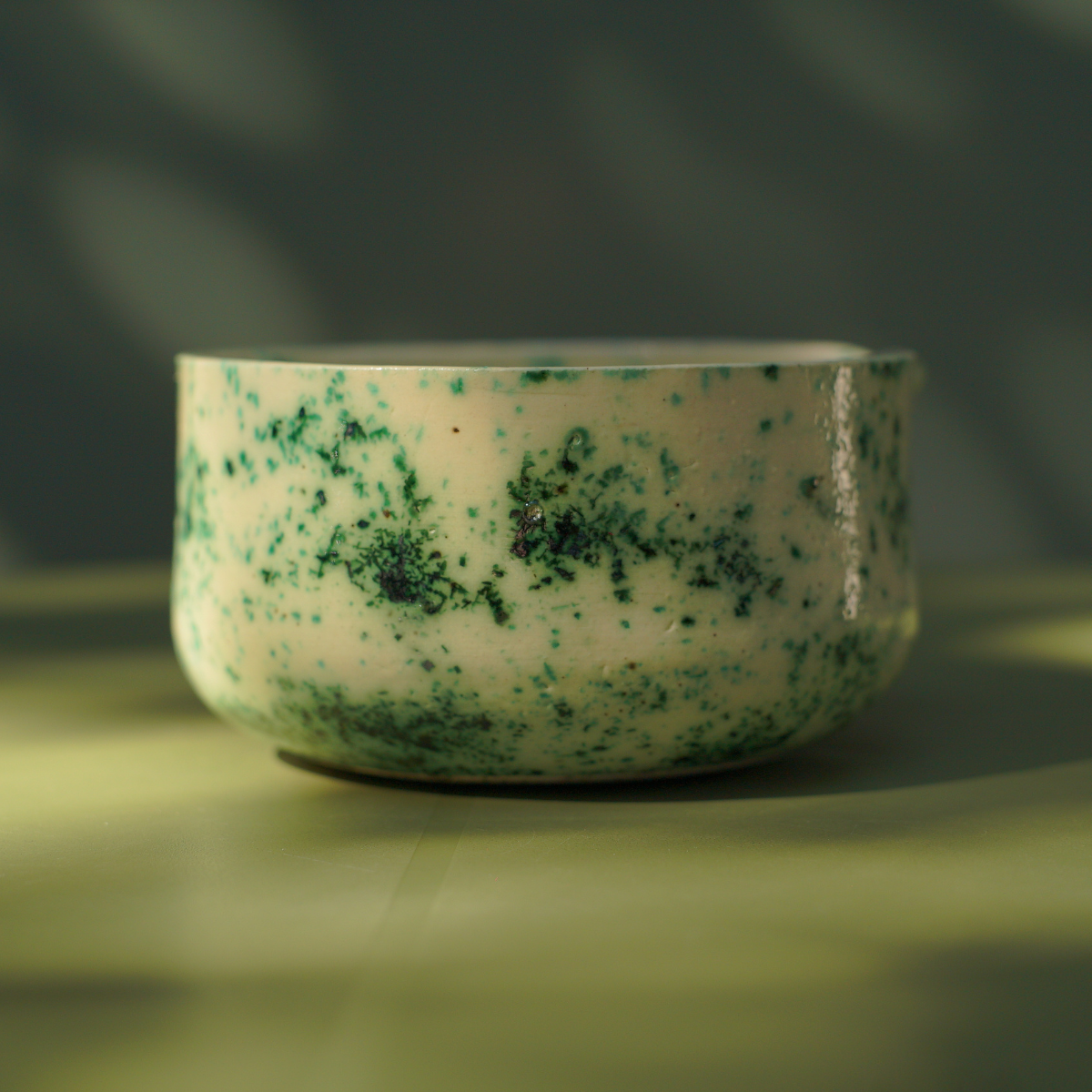 Chawan / Cuenco Blanco, Verde Y Manchado Para Matcha